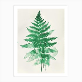 Green Ink Painting Of A Holly Fern 1 Art Print