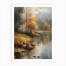 Forest Lake, Autumn Lake, Vintage Oil Painting, Farmhouse Wall Decorations, Antique Landscape, Vintage Landscape Oil Painting.7 2 Art Print