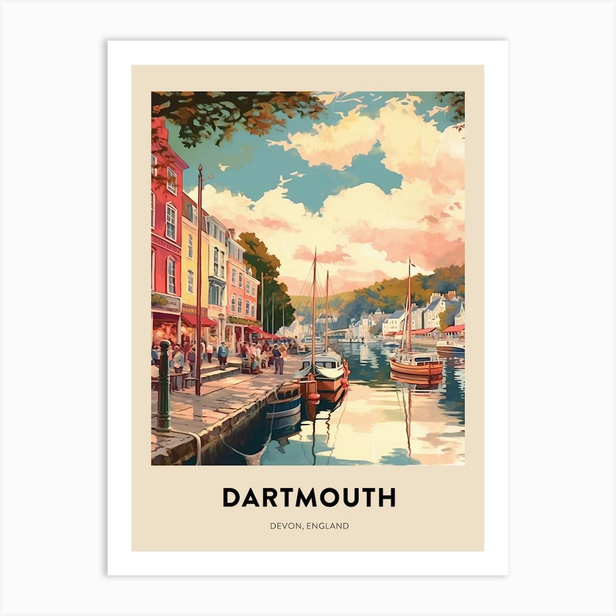 Large Devon Vintage Travel Poster Dartmouth 2 Art Print - 60x80cm