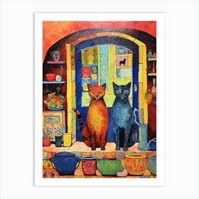 Two Cats In A Kitchen Patchwork Art Print