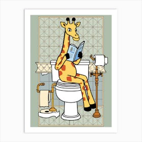 Giraffe Reading A Book Art Print