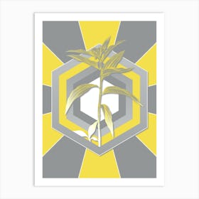 Vintage Dayflower Botanical Geometric Art in Yellow and Gray n.113 Art Print