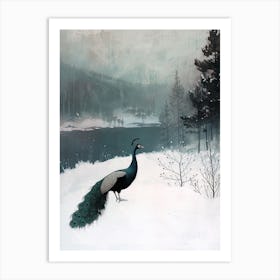 Snow Scene Of A Peacock 1 Art Print