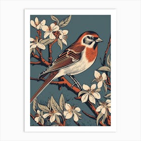 Vintage Bird Linocut Sparrow 3 Art Print