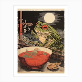 Frog Eating Ramen, Matsumoto Hoji Inspired Japanese Woodblock 2 Art Print
