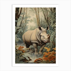 Deep In The Leaves Rhino Realistic Illustration 5 Art Print