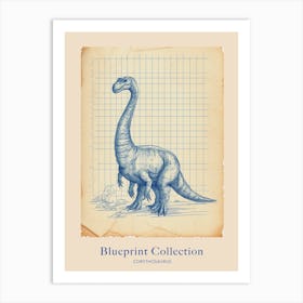 Corythosaurus Dinosaur Blue Print Sketch 2 Poster Art Print