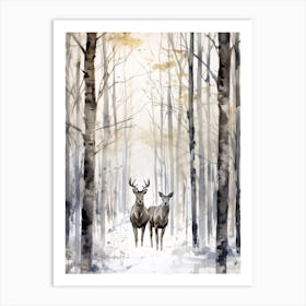 Winter Watercolour Moose 1 Art Print