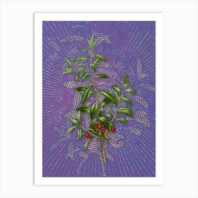 Vintage Alabama Dahoon Branch Botanical Illustration on Veri Peri n.0129 Art Print