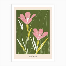 Pink & Green Veronica 3 Flower Poster Art Print