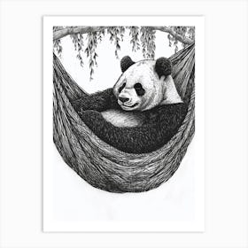 Giant Panda Napping In A Hammock Ink Illustration 4 Art Print