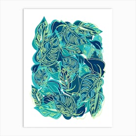 Tropical Turquoise Leaves Art Print