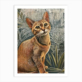 Abyssinian Cat Relief Illustration 1 Art Print