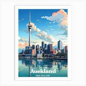 Auckland City Skyline New Zealand Travel Illustration Art Print