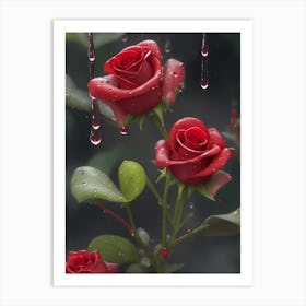 Red Roses At Rainy With Water Droplets Vertical Composition 26 Art Print