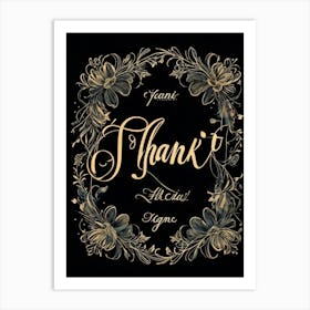 An Elegant Retro Styled Hand Drawn Calligraphy Of The Word Thank You Featuring A Graceful Scrip (3) 1 Art Print