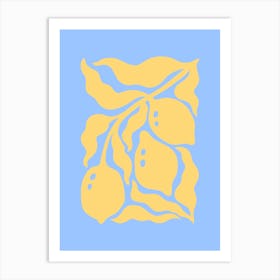 Lemons On A Blue Background Art Print