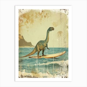 Vintage Diplodocus Dinosaur On A Surf Board 4 Art Print