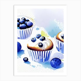 Blueberry Muffins Dessert Neutral Abstract Illustration Flower Art Print