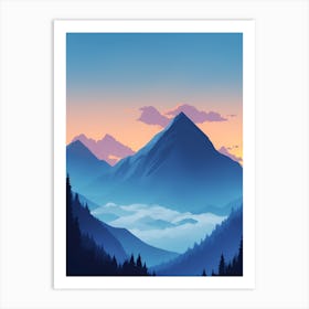 Misty Mountains Vertical Composition In Blue Tone 154 Art Print