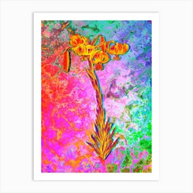 Lily Botanical in Acid Neon Pink Green and Blue Art Print