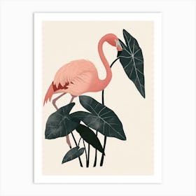 Chilean Flamingo Alocasia Elephant Ear Minimalist Illustration 2 Art Print