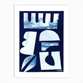 Blue Cyanotype Abstract Collage 4 Art Print