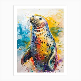 Harp Seal Colourful Watercolour 1 Art Print