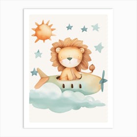 Lion Flying In The Sky Kids and Nursery Art Print