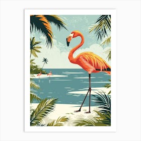 Greater Flamingo Salt Pans And Lagoons Tropical Illustration 6 Art Print