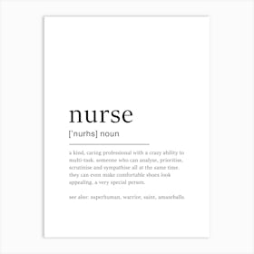 Nurse Definition Poster - Dictionary Art Print