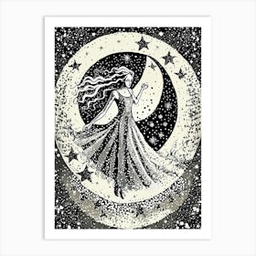 Celestial Moon Princess - Cosmic Night Art Art Print