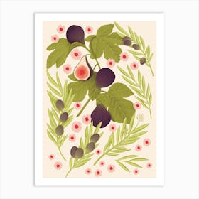 Figs And Olives With Flowers Illustration Art Print