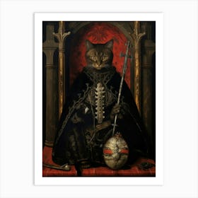 Gothic Art Style Cat On Throne In Medieval Clothing Art Print