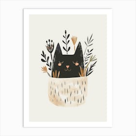 Black Cat In A Basket Art Print