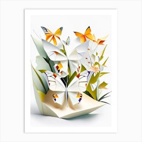 Butterflies In Botanical Gardens Origami Style 2 Art Print