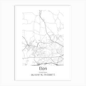 Elon,United States Minimalist Map Art Print