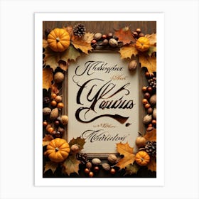 Calligraphy In An Elegant Cursive Script Forming A Festive Christmas Greeting Framed By Autumn Leav (1) Art Print