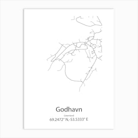 Godhavn,Greenland Minimalist Map Art Print