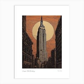 Empire State Building  New York Woodblock 1 Watercolour Travel Poster Art Print