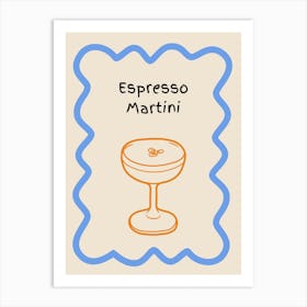 Espresso Martini Doodle Poster Blue & Orange Art Print