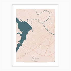Waco Texas Pink and Blue Cute Script Street Map Art Print