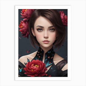 Asian Girl With Flowers Art Print