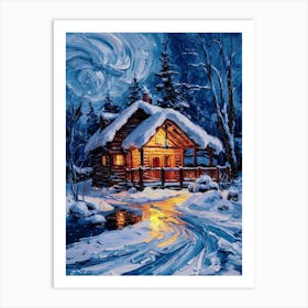 Cabin At Night Art Print