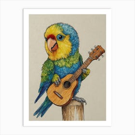 Parrot Playing Ukulele Art Print