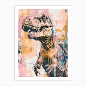 Retro Pastel Dinosaur Collage Art Print