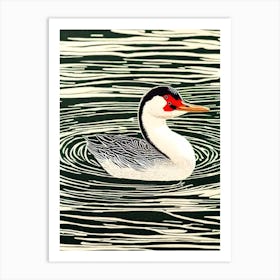 Grebe 2 Linocut Bird Art Print