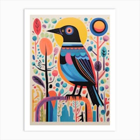 Colourful Scandi Bird Crow 3 Art Print