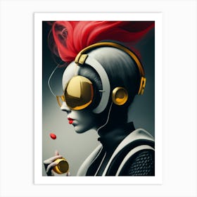 Girl With Red Hair And Headphones 3 Art Print