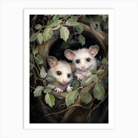 Adorable Chubby Mother Possum With Babies 2 Art Print